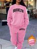 Women's Autumn/Winter Hip Hop Casual Street Brooklyn New York Letter Printed Round Neck Sweatshirt+Sweatpants Warm Set-649_ecoleips.com