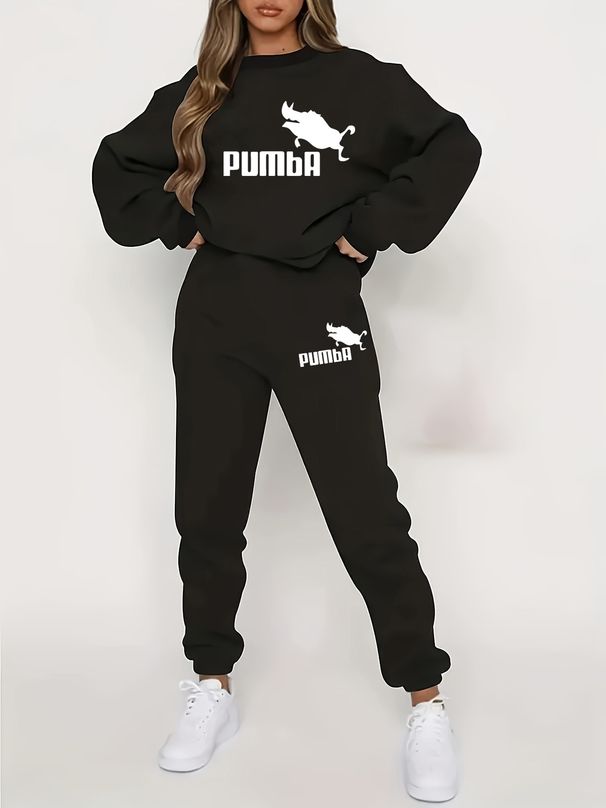 Women's Autumn And Winter Hip-hop Casual Street Letter Printed Round Neck Sports Shirt+sports Pants Warm Suit-628_ecoleips.com