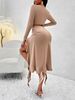 Women's Fashionable Elegant Solid Color Round Neck Long Sleeved Top And Ruffle Skirt Set_ecoleips.com