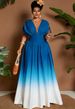 2026 Curvy Gradient Print Maxi Dress, Cold Shoulder V Neck Tie Bow A-Line Slim Waist Long Gown For Summer Beach Music Festival Vacation_ecoleips.com