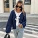 Women's Clothing Elegant V-Neck Long Sleeve Cardigan With Bow Tie Detail - Soft Acrylic Knit, Loose Fit, Versatile Layering Piece For Women_ecoleips.com