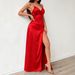 Foreign Trade New Dress Strap Satin European And American Style Split Elegant High-End Evening Gown_ecoleips.com