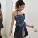Women's Floral Print Halter Choker Peplum Top, 3D Flower Asymmetrical Hem Blouse_ecoleips.com