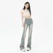 American Retro Cream-colored Stretch Denim Flared Pants, 2025 Autumn And Winter New High-waisted Straight-leg_ecoleips.com