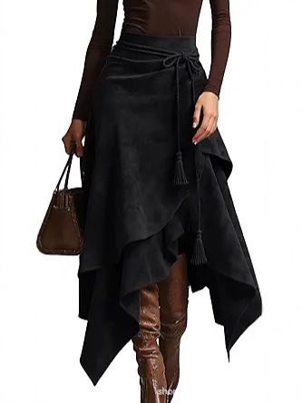 Retro Style Women's Suede Skirt With Tassel Tie Waist European And American Fashion Trend New Arrivals_ecoleips.com