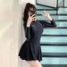 Women's One Piece Swimsuit Long Sleeved Conservative Tummy Covering Sun Protection Swimwear for Swimming Pool_ecoleips.com