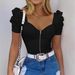 2026 European And American Fashion Hot Girl Square Neck Solid Color Slim Fit Puff Women's Short_ecoleips.com