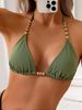 Women's Sexy Solid Color Beaded Halter Neck Bikini Top Triangle Cup New Style Swimwear_ecoleips.com