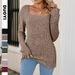 Women's Clothing Autumn Winter Square Neck Ribbed Brushed Long Sleeve Oversized Tunic Top For Women - Casual Loose Fit Soft Fabric In Wine Red_ecoleips.com