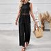 Women's Lace Tassel Sleeveless Vest And Wide Leg Pants Two Piece Set American Style Vacation Look Fashion_ecoleips.com