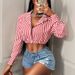 Women's Clothing Casual Striped Long Sleeved Shirt American Style Fashion Blouse For Autumn Spring Regular Fit Polyester_ecoleips.com