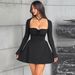 Women's Fall Sexy Long-Sleeve Bandage Bodycon Mini Dress – Slim Fit A-Line Short Dress With Corset-Inspired Waist_ecoleips.com