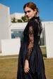 Long Sleeved Lace Half High Collar Splicing Dress Sweet Temperament Elegant Long Evening Dress Skirt_ecoleips.com