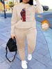 Female Autumn And Winter Hip-hop Casual Street Face Portrait Pattern Printed Round Neck Sweatshirt+sports Pants Warm Suit-593_ecoleips.com