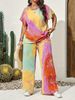 Women's Tie Dye Print Slimming Set Crew Neck Short Sleeve Top with Straight Leg Pants Independent Stores plus Size Clothes_ecoleips.com
