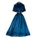 Women's A-Line Long Dress With Collar Short Sleeves Sophisticated Style For Summer And Commuting_ecoleips.com