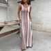Summer Fashion Women's Sleeveless Long Dress Striped round Neck with Pocket Casual European American Style Spring/Autumn Wear_ecoleips.com