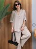 Summer Outfit Set – Linen-Blend Top & Wide-Leg Pants For Women_ecoleips.com