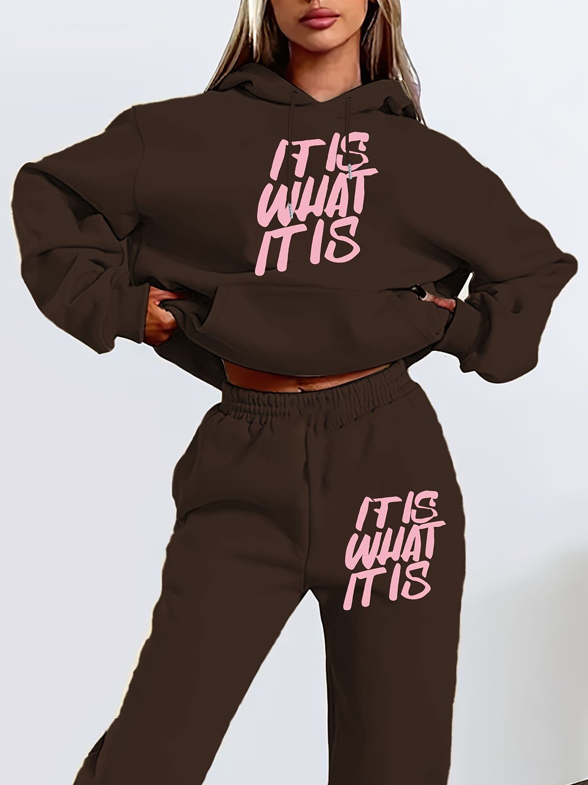 Women's Clothing Long Sleeve Hooded Sweatshirt Letter Print Simple Sweater Suit For Autumn_ecoleips.com