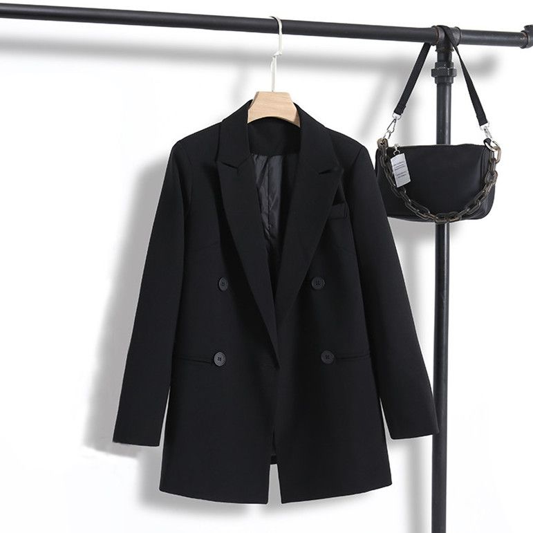 Women’s Black Blazer – Oversized Longline Casual Blazer Coat, Korean Style British-Inspired Jacket_ecoleips.com