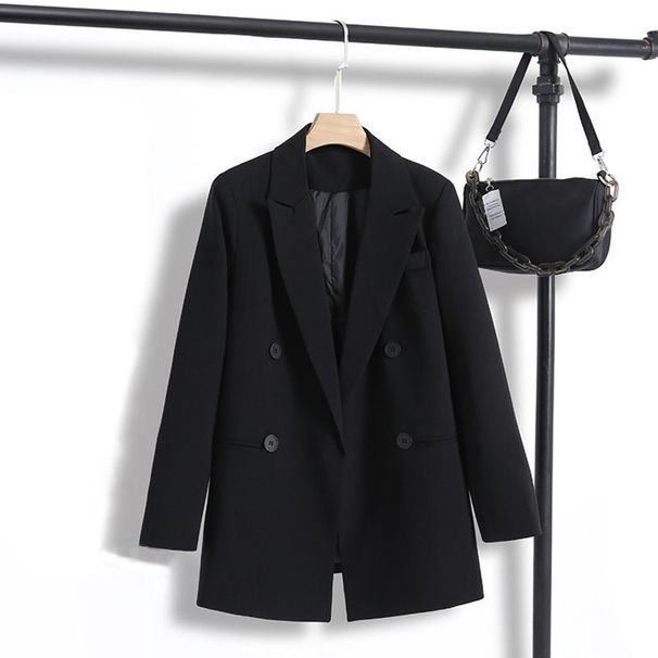 Women’s Black Blazer – Oversized Longline Casual Blazer Coat, Korean Style British-Inspired Jacket_ecoleips.com