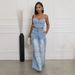 Fashion Suspender Tube Top Denim Top Pocket Straight Workwear Women's Jeans Suit_ecoleips.com
