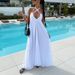 Women's Clothing Solid Color Jacquard Sling Deep V Sexy Loose Long Skirt_ecoleips.com