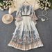 Elegant Royal-Print Maxi Dress – 3D Floral & Lantern Sleeves For Ethereal Winter Style_ecoleips.com