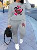 Women's Autumn/Winter Hip Hop Casual Street Fashion Heart Pattern Printed Round Neck Sweatshirt+Sweatpants Warm Set-663_ecoleips.com