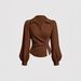Spring Fashion Women's Slim Fit Long Sleeve Shirt – Asymmetrical Waist Tie & Layered Collar Design (Brown, S-Xxl)_ecoleips.com