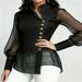 2027 Fashion European-USA Style Elegant Women Asymmetric Collar Cowboy Organza Splicing Side Buckle Long Sleeve Slim Shirts_ecoleips.com