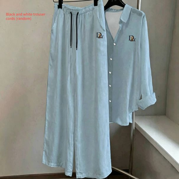 2026 Women's Tencel Suit Slimming Casual Cotton-Linen Blend Summer Fashion Shirt And Wide Leg Pants Set For Women_ecoleips.com