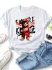 Women Hip Hop Red Outfit Sunglasses King Graffiti Bear Letter Graphic T Shirt Round Neck Short Sleeve Loose Streetwear Summer Tops_ecoleips.com