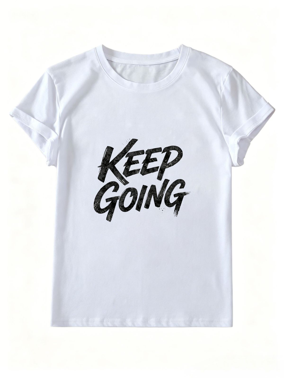 Never Stop Slogan Short-Sleeve T-Shirt, Women's Casual T-Shirt, Suitable For Everyday Wear_ecoleips.com