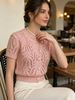 Thin Openwork Knit Cardi, Textured Pearl Button Top_ecoleips.com