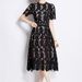 Women's Heavy Duty Water Soluble Lace Hollow Out Textured Mid Length Solid Color Evening Resort Dress New Style_ecoleips.com