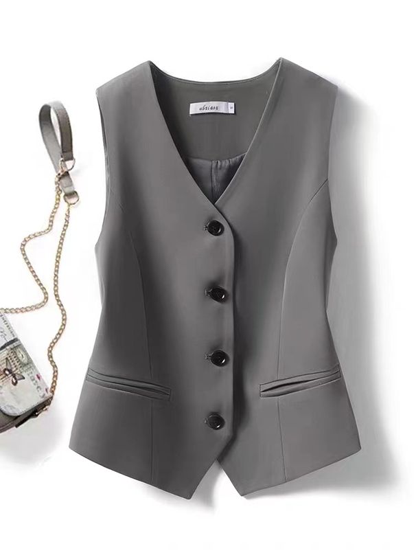 Women's Clothing Suit vest women's small vest 2024 spring and autumn new slim fit outer wear layered women's waistcoat black short vest_ecoleips.com