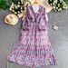 Women's French Style Elegant V Neck Dress Summer Slimming Flattering Lantern Sleeve Pleated Hem_ecoleips.com
