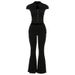 Summer New Women's Slim Low Waist Flared Pants Style Round Neck Sexy Hollow Sleeveless Button Top Set_ecoleips.com