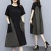 Summer Women's Casual Round Neck Short Sleeve Loose Dress Versatile Mid Length A-Line Dress Fashionable Plus Size Dress_ecoleips.com