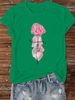 European And American Cross-border Foreign Trade Women's Floral Plant Print Round-neck Short-sleeve T-shirt Top_ecoleips.com