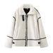 Women’s Faux Shearling Biker Jacket – French-Inspired Oversized Coat With Stand Collar (Beige)_ecoleips.com