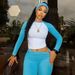 Women's Casual Sporty 3-Piece Set Color-Block Gym Outfit for Streetwear And Workouts Cropped Long Sleeve Top High-Waisted Lounge Pants Trendy_ecoleips.com