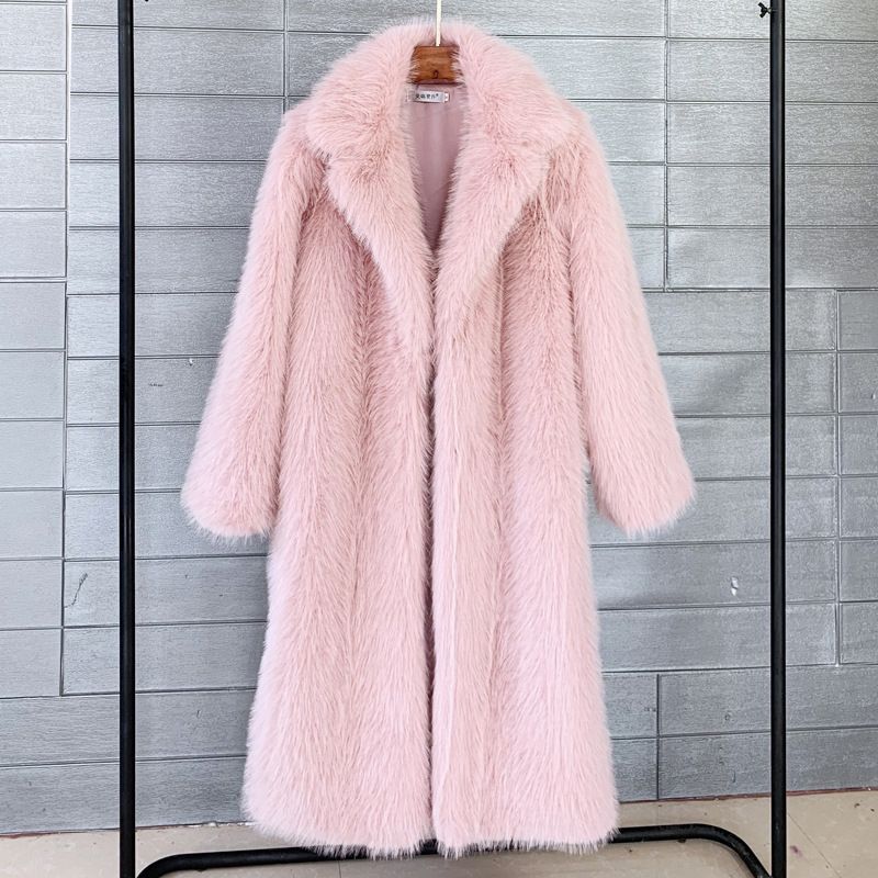 Women’s Long Faux Fur Coat, Winter Warm Thick Trench Coat, Elegant Faux Fox Fur Blazer Style Jacket, Fashion Outerwear For Fall & Winter_ecoleips.com
