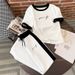 Women's Summer Fashion Two Piece Set Letter Print Crew Neck Short Sleeve Top And Sweatpants Color Block Casual Outfit_ecoleips.com