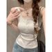 Korean-style Square-neck Lace-trimmed Camisole Women, Suitable For Spring Summer, Slim-fitting Inner Layer Top With Side_ecoleips.com