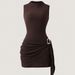 Slim Fit Textured Solid Color Knit Dress with Metal Buckle for Women Spring/Summer New Style Available for Cross Border E-commerce in Europe And America_ecoleips.com