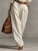 2026 New Fashionable Design, Pure Color Long-sleeved Comfortable And Breathable Shirt, Wide-leg Pants, Two-piece Set For Female White-collar_ecoleips.com