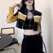 Women's Clothing Sexy PU Leather Biker Jacket With Stand Collar, Slim Fit Short Cropped Motorcycle Jacket For Women, Stylish Two-Tone Color Block_ecoleips.com