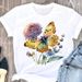 European And American Cross-border Foreign Trade Wholesale Clothing Butterfly Floral Round Neck Plus Size Short-sleeve_ecoleips.com